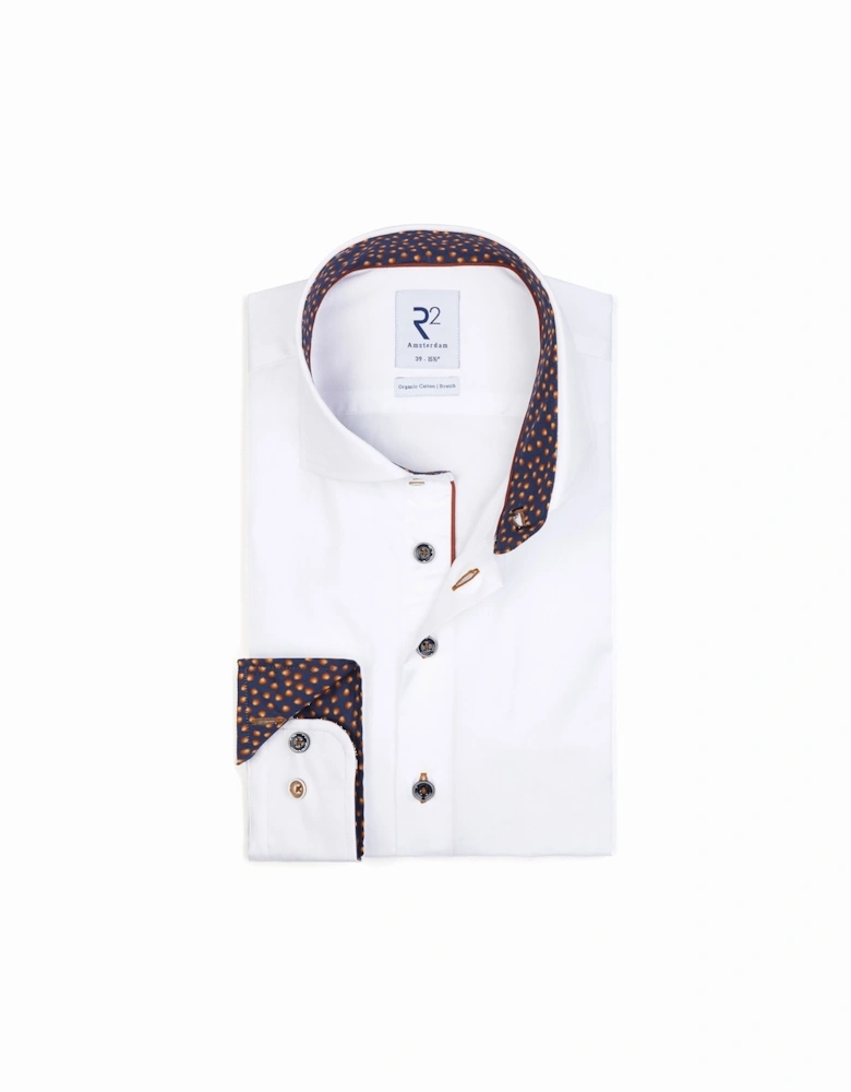 White Shirt With Navy And Orange Trim White