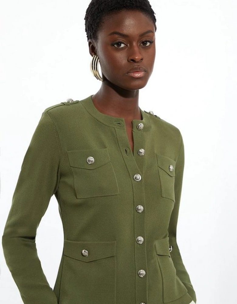 Military Trim Knitted Four Pocket Jacket