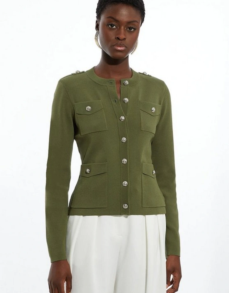 Military Trim Knitted Four Pocket Jacket