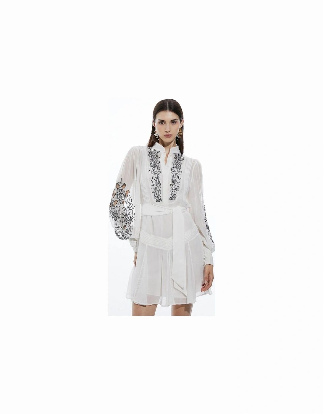 Embroidery Bib Detail Woven Mini Dress, 5 of 4