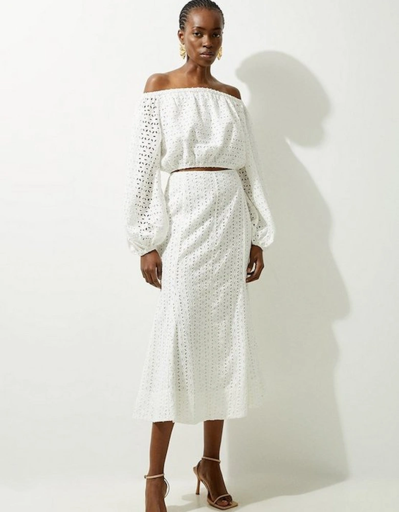 Broderie Godet Woven Midi Skirt