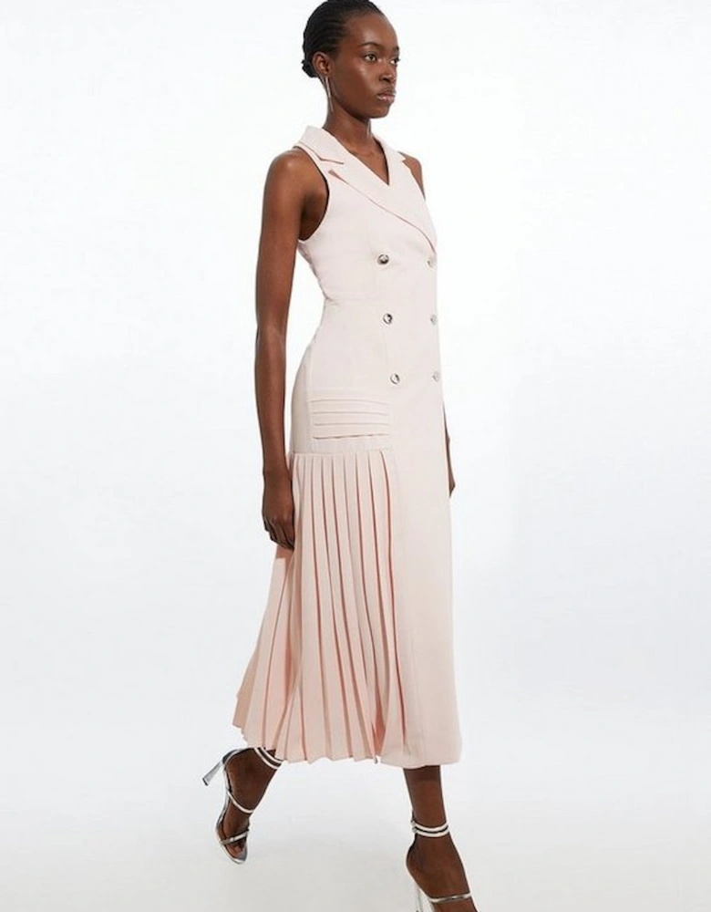 Pleated Button Detail Sleeveless Woven Midi Dress