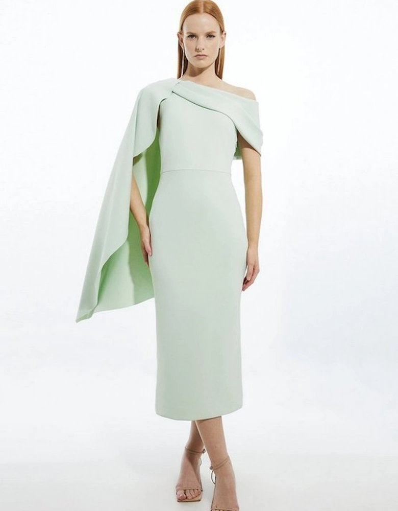 Scuba Drama Shoulder Detail Woven Midi Dress