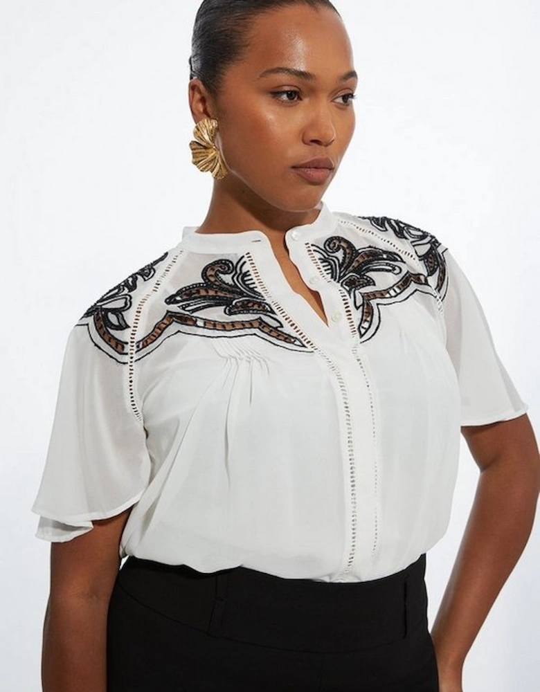 Plus Size Viscose Georgette Placed Cutwork Woven Blouse