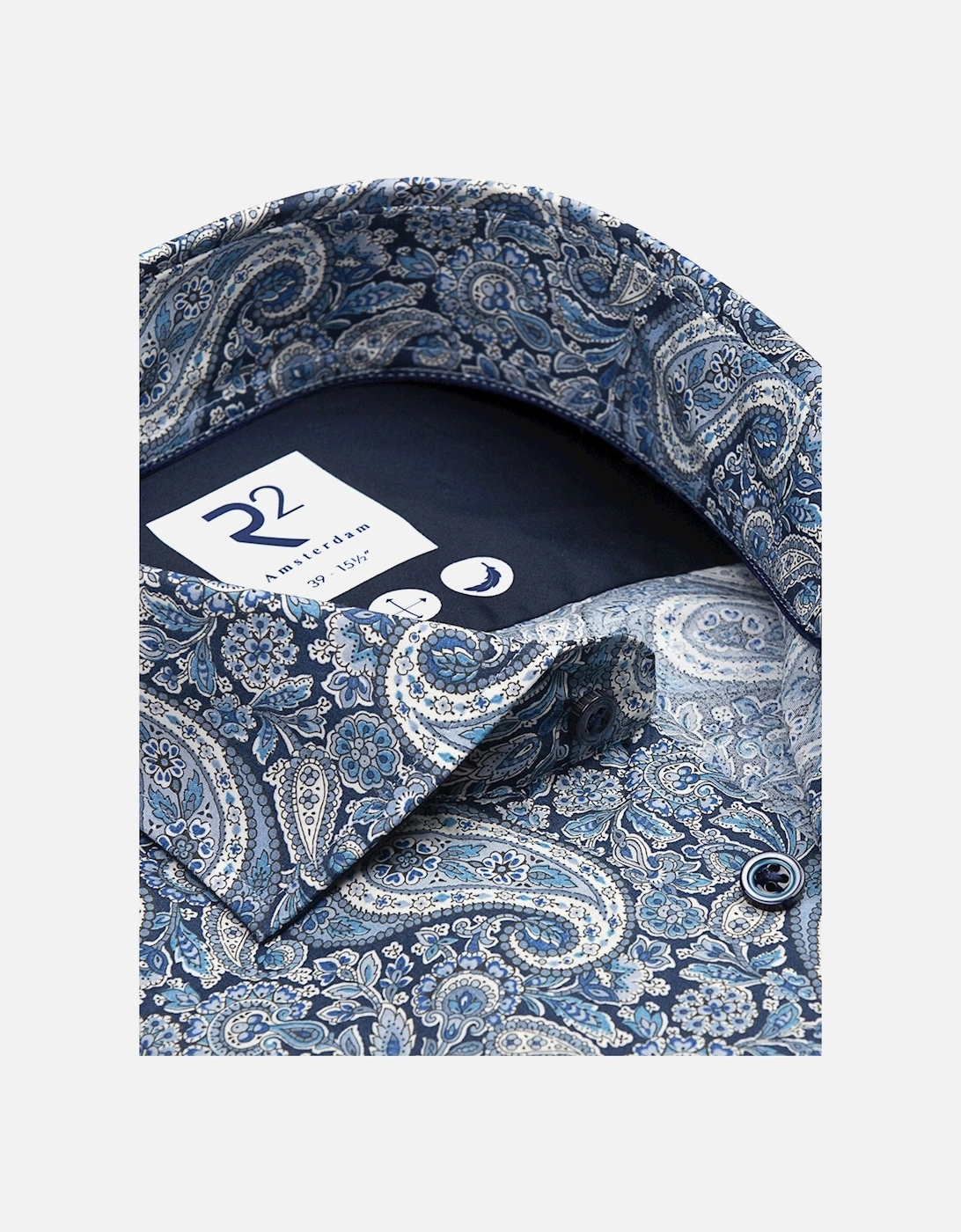 Cut Away Collar Long Sleeved Shirt Blue Paisley