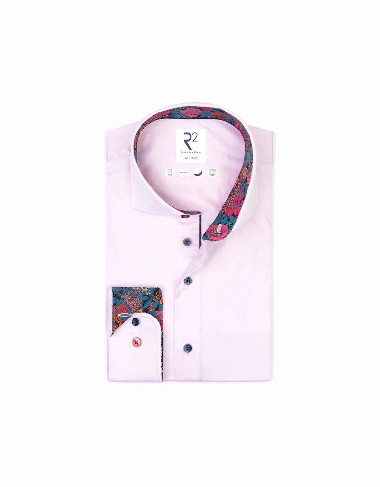 Pink Shirt With Floral Liberty Print Cut Away Collar