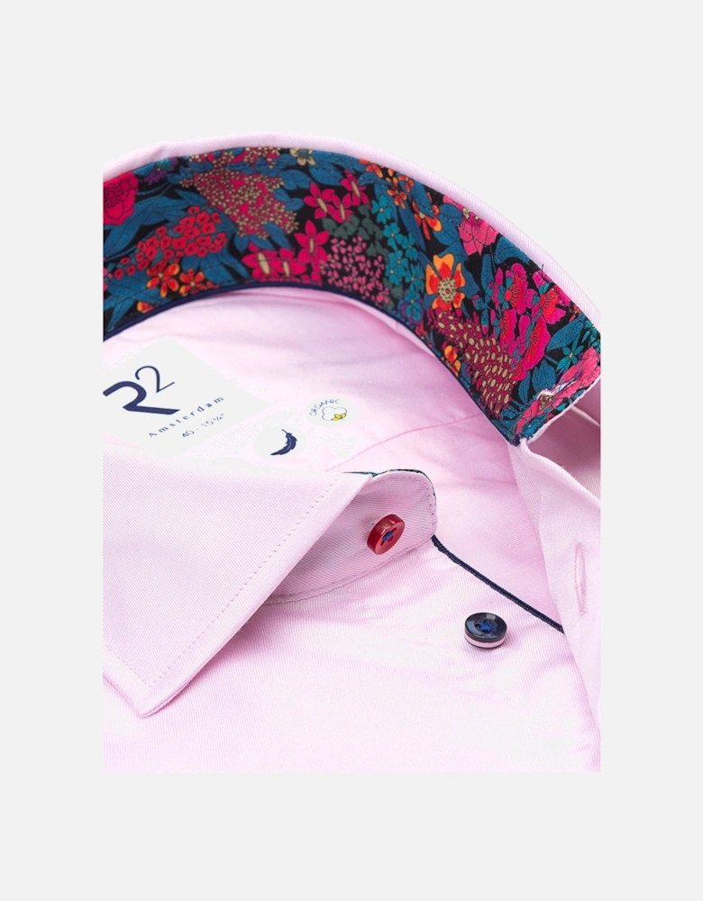 Pink Shirt With Floral Liberty Print Cut Away Collar