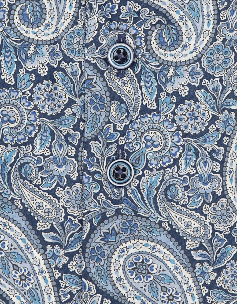 Cut Away Collar Long Sleeved Shirt Blue Paisley