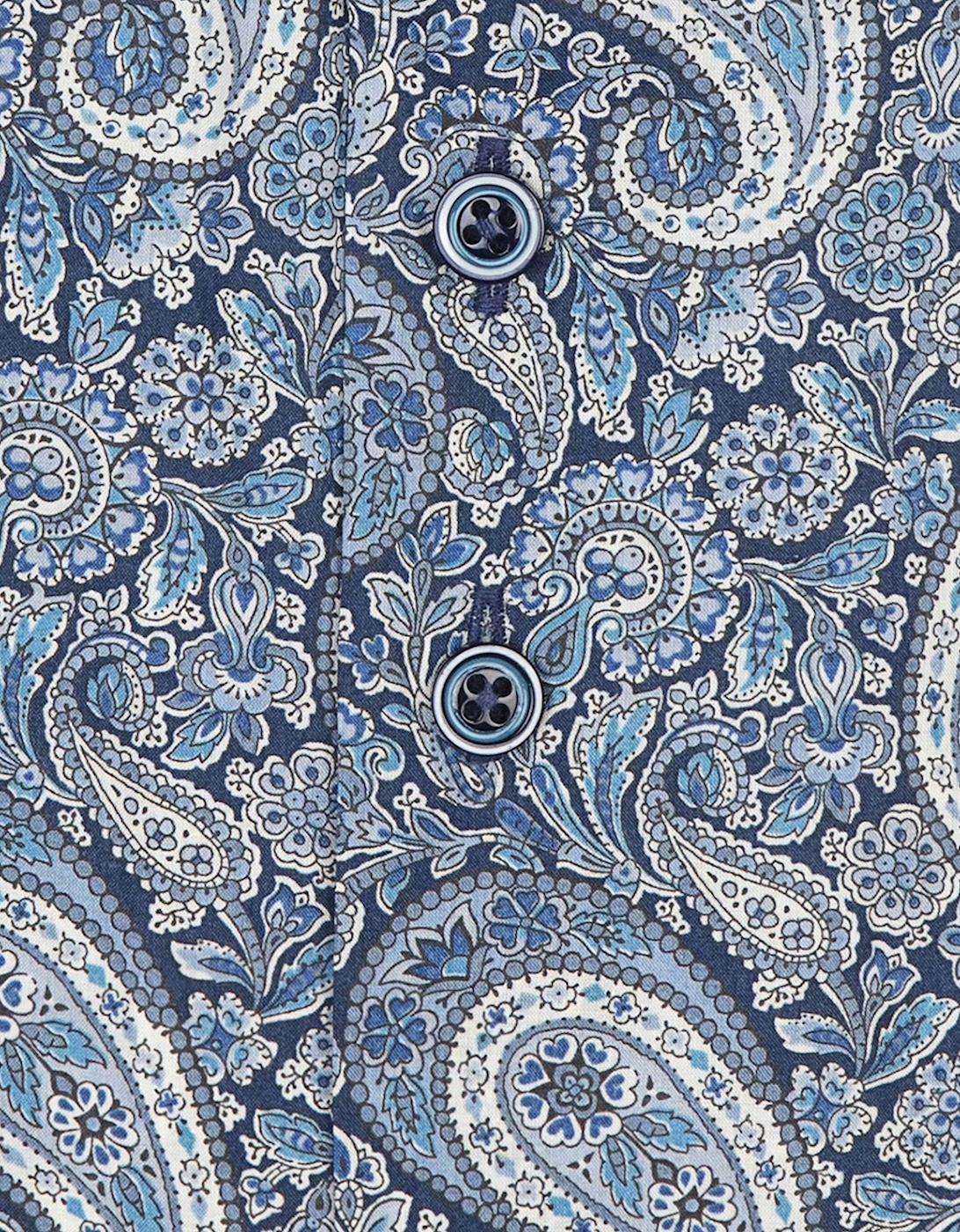 Cut Away Collar Long Sleeved Shirt Blue Paisley