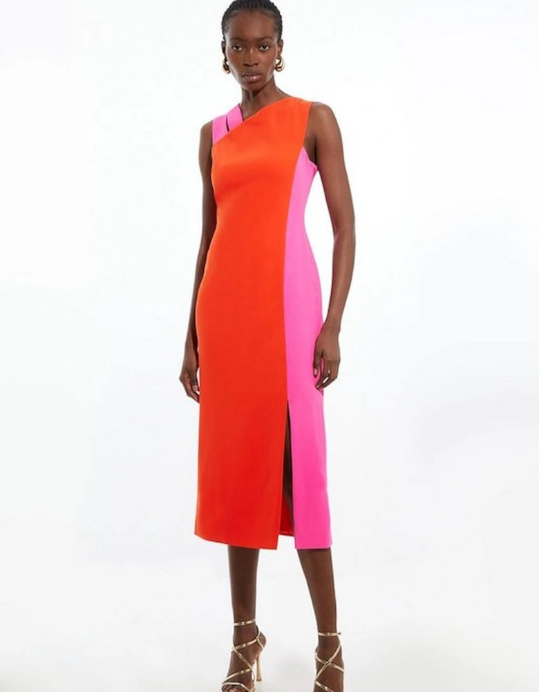 Petite Soft Tailored Colourblock Split Strap Midi Dress