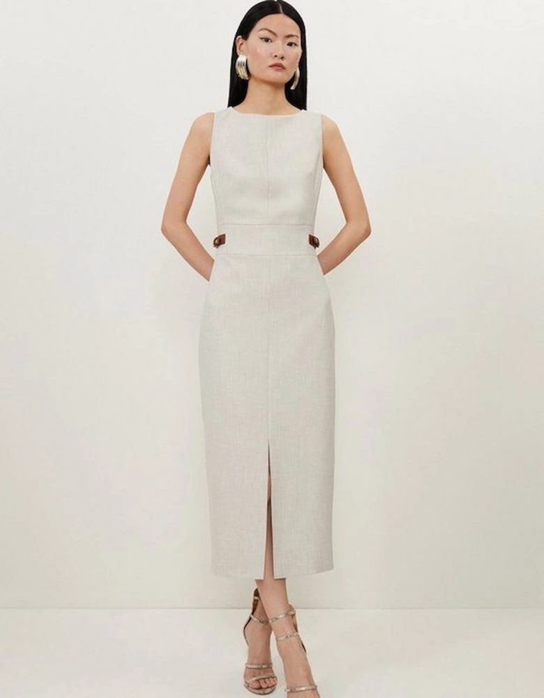 Melange Tailored Pu Tab Detail Midi Dress