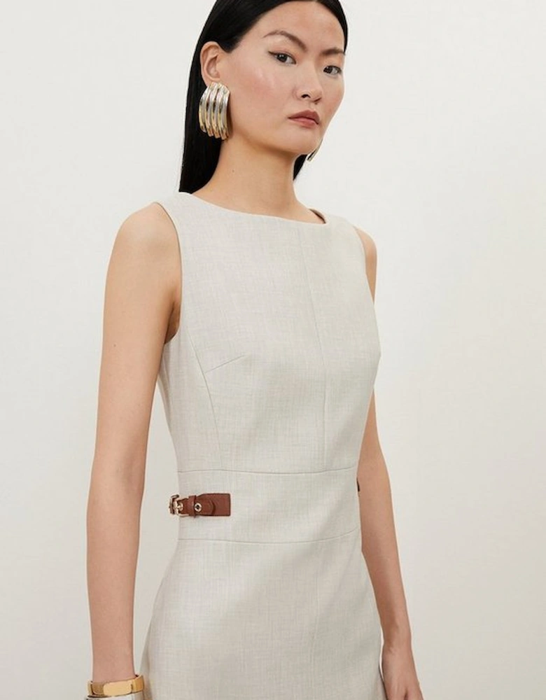 Melange Tailored Pu Tab Detail Midi Dress