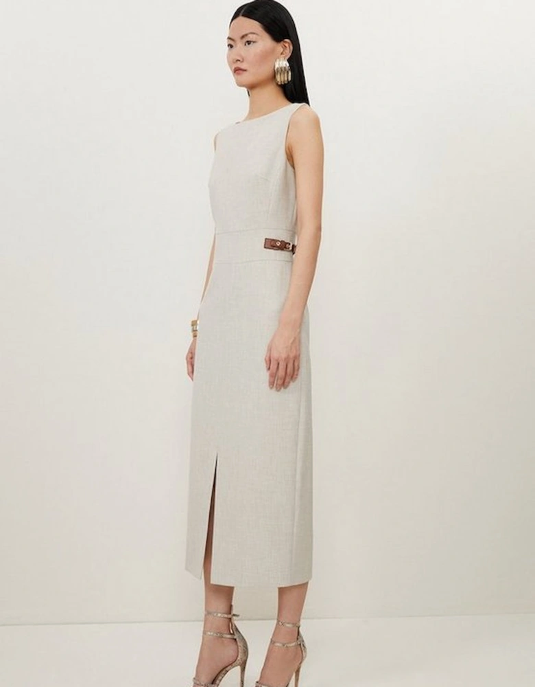 Melange Tailored Pu Tab Detail Midi Dress
