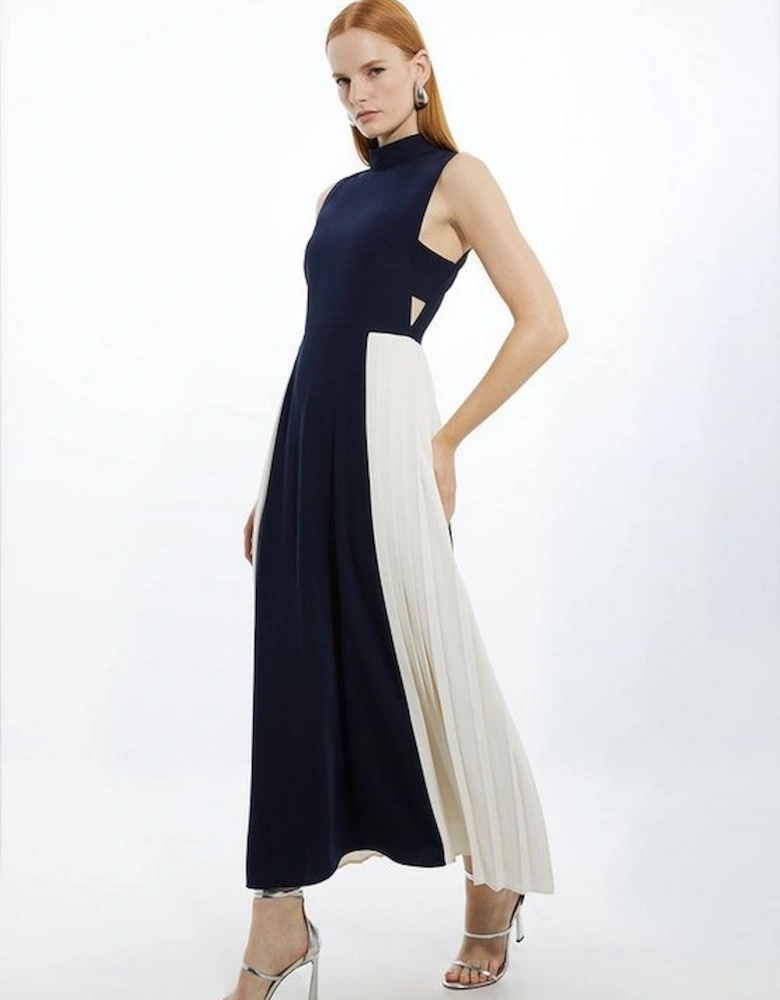 Soft Tailored Colourblock Pleated Panel Midaxi Dress