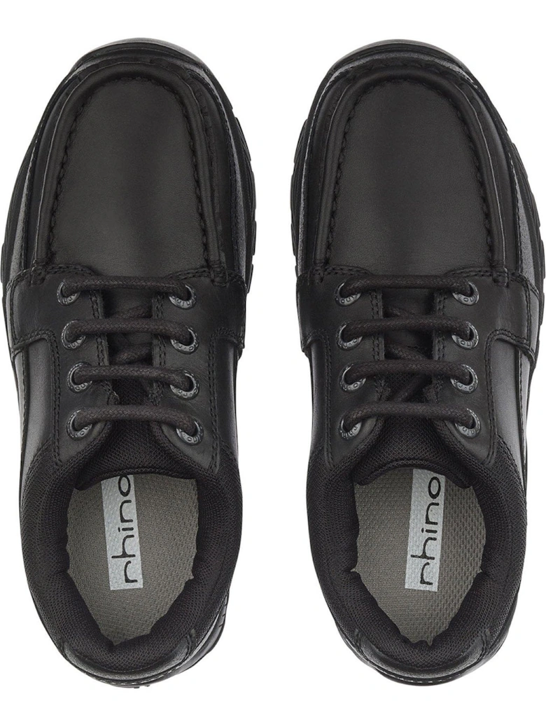 Dylan Leather Lace Up Boys Durable Rhino School Shoes - Black