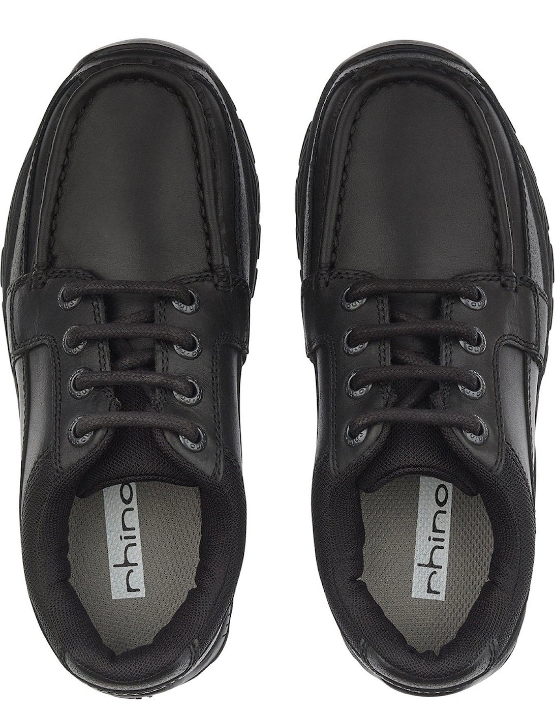 Dylan Leather Lace Up Boys Durable Rhino School Shoes - Black