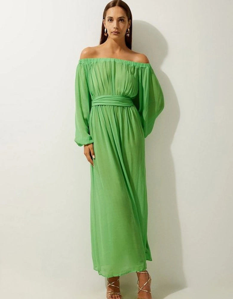 Petite Beach Off The Shoulder Woven Maxi Dress