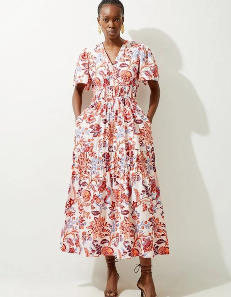 Botanic Floral Cotton Woven Maxi Dress