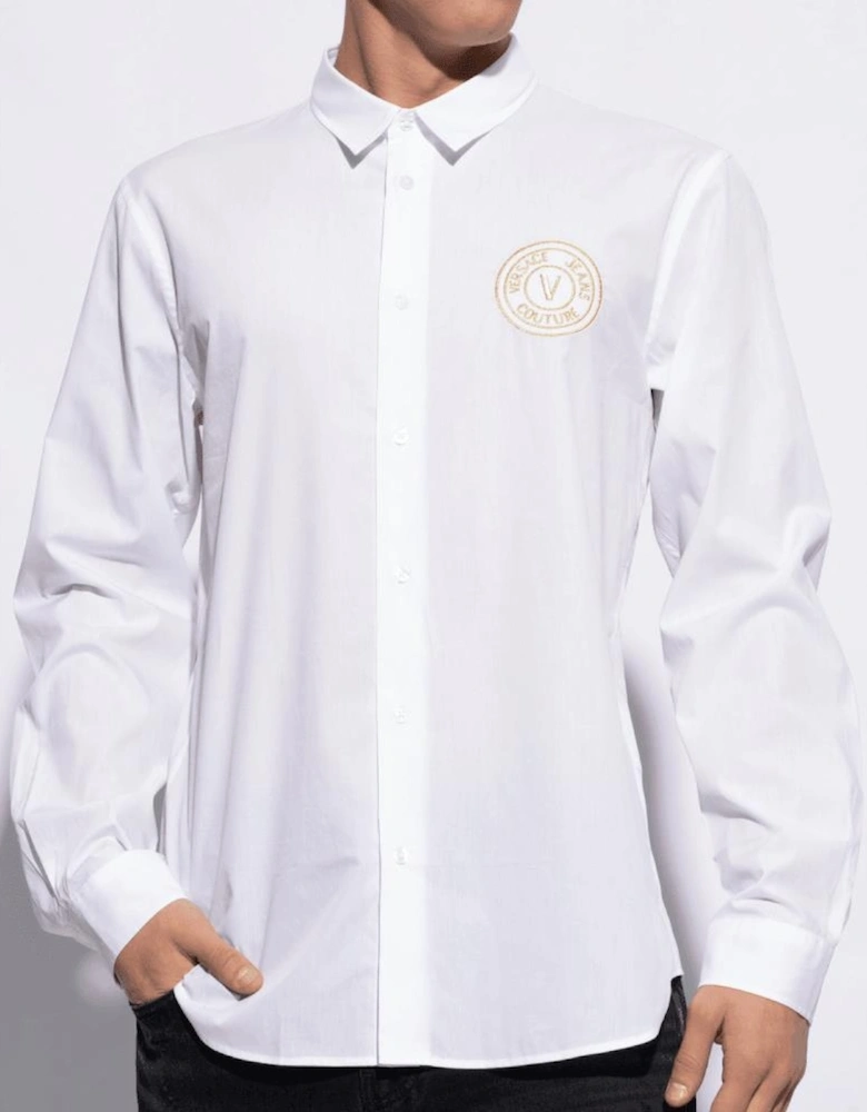 Cotton Printed V-Emblem Logo White/Gold Shirt