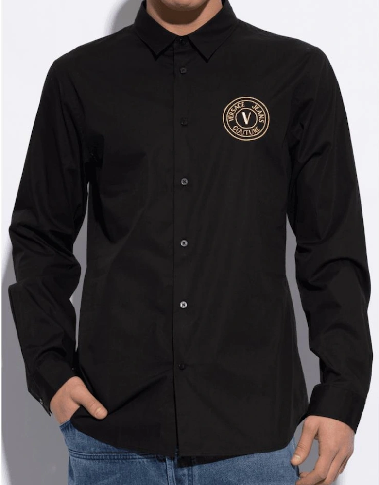 Cotton Printed V-Emblem Logo Black/Gold Shirt