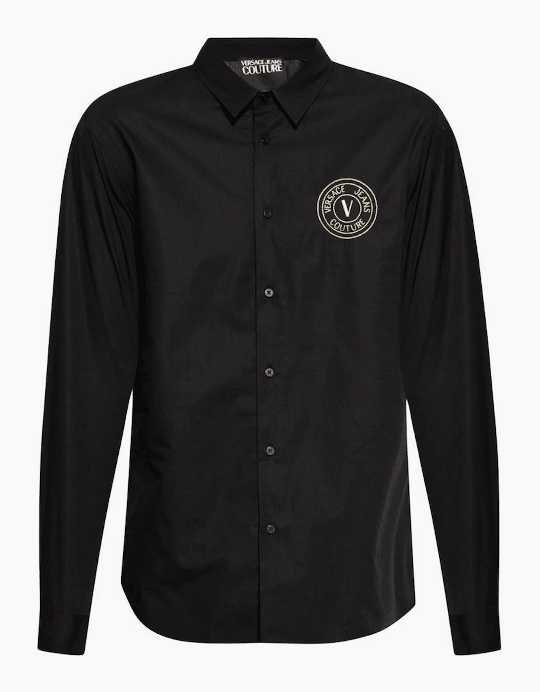 Versace Men's Black Cotton Printed V-Emblem Logo /Gold Shirt - Size 44/Regular