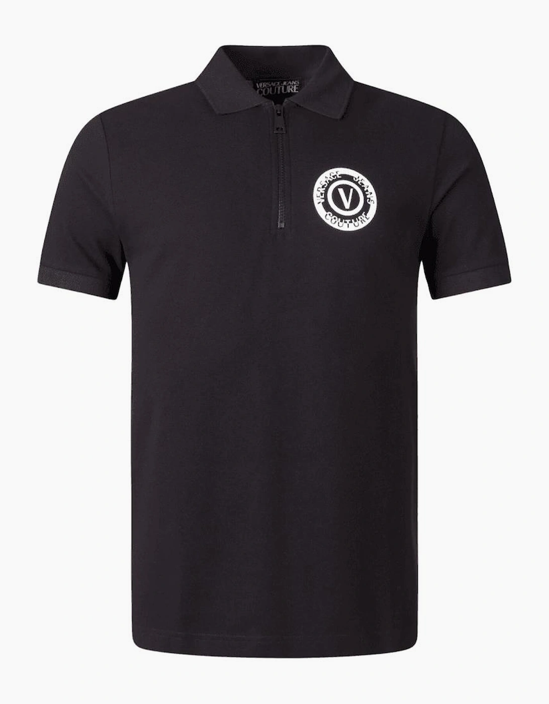 Versace Men's Cotton Printed Logo Zip Black Polo Shirt - Size: 36