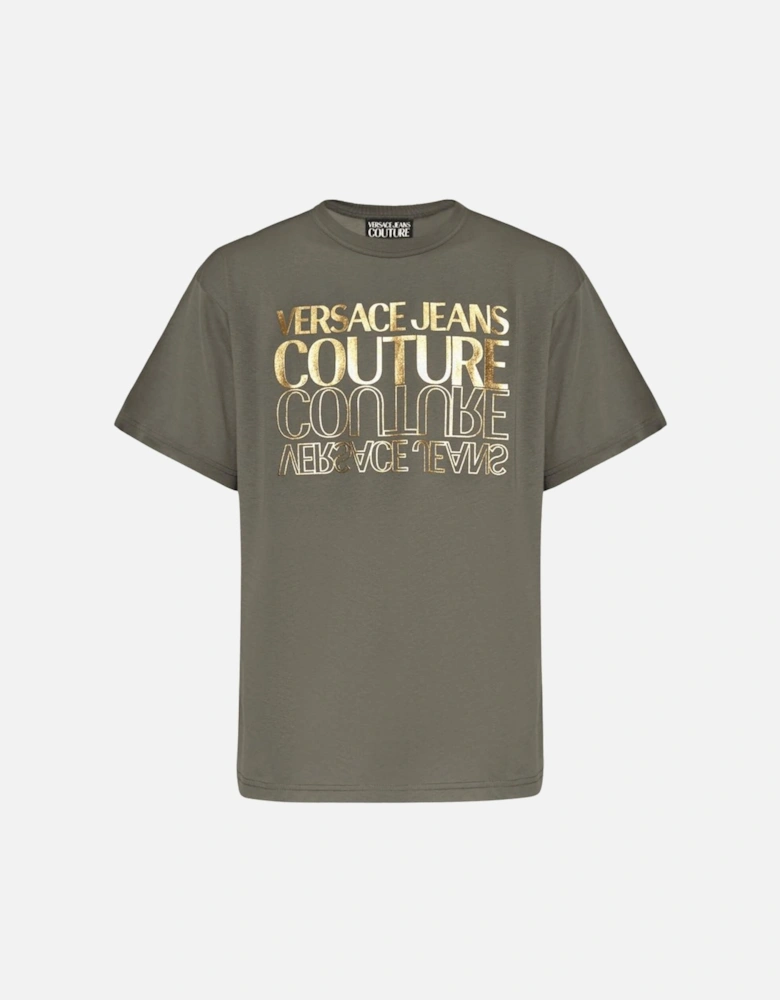 Cotton Mirrored Logo Khaki/Gold T-Shirt