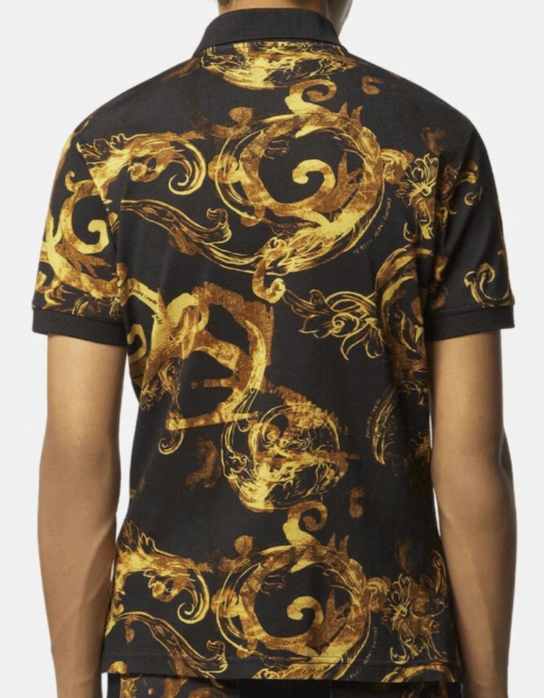 Cotton Watercolour Couture Black/Gold Polo Shirt