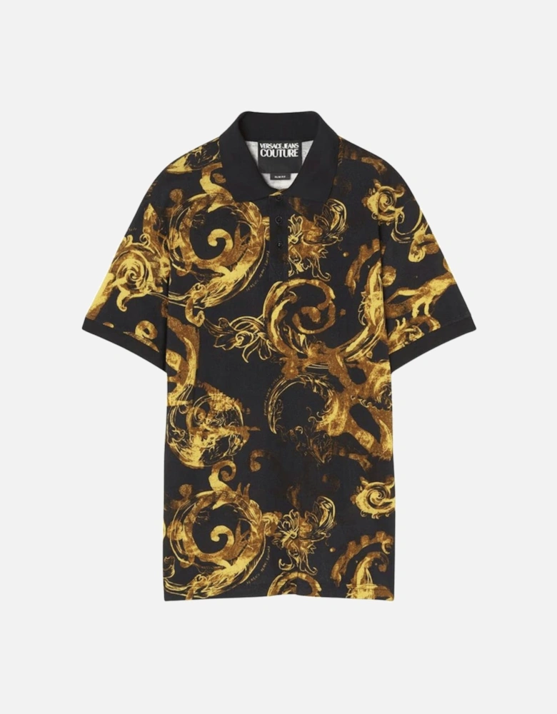 Cotton Watercolour Couture Black/Gold Polo Shirt