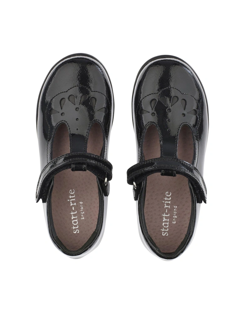 Poppy Younger Patent Strap School Shoes - Black