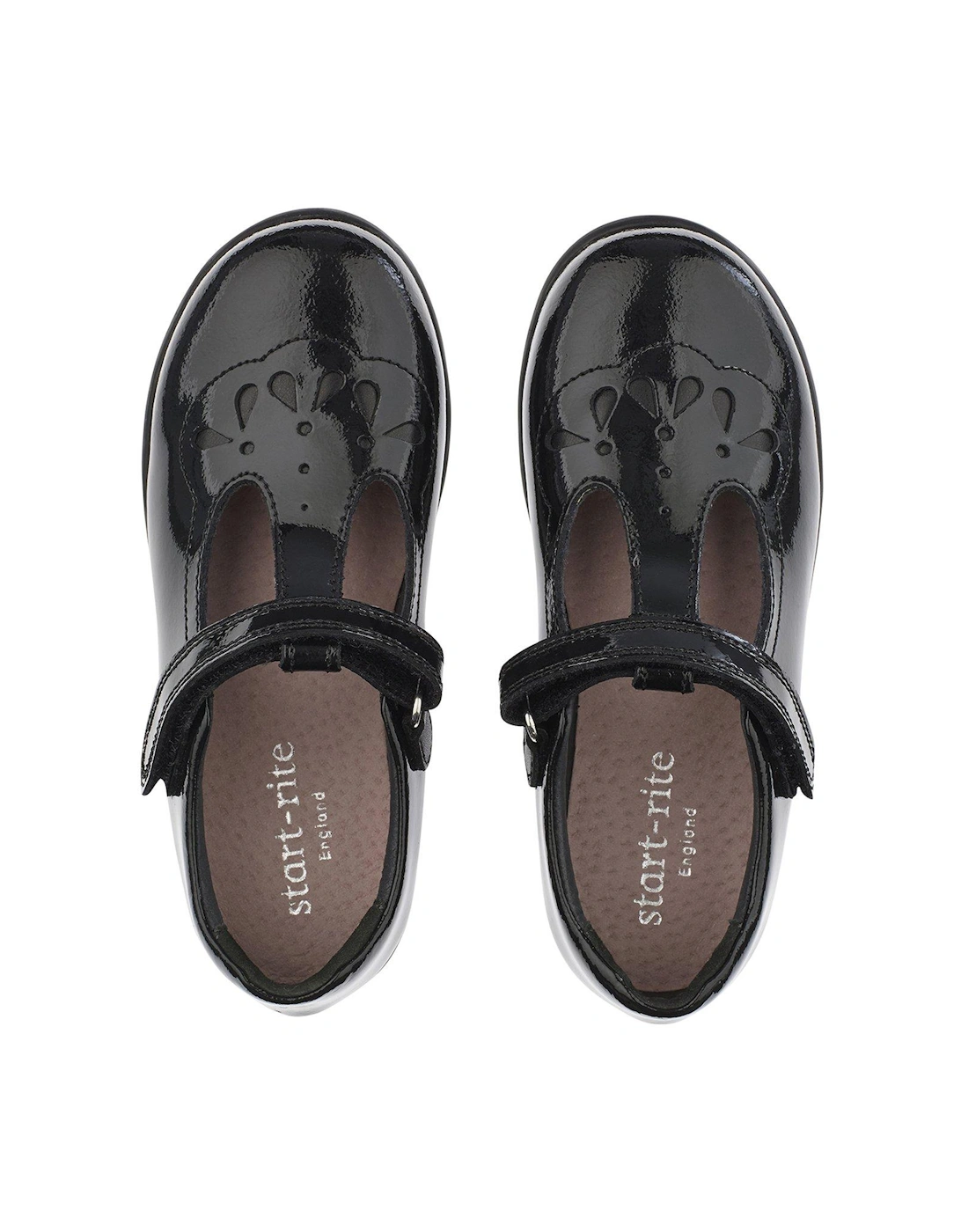 Poppy Younger Patent Strap School Shoes - Black