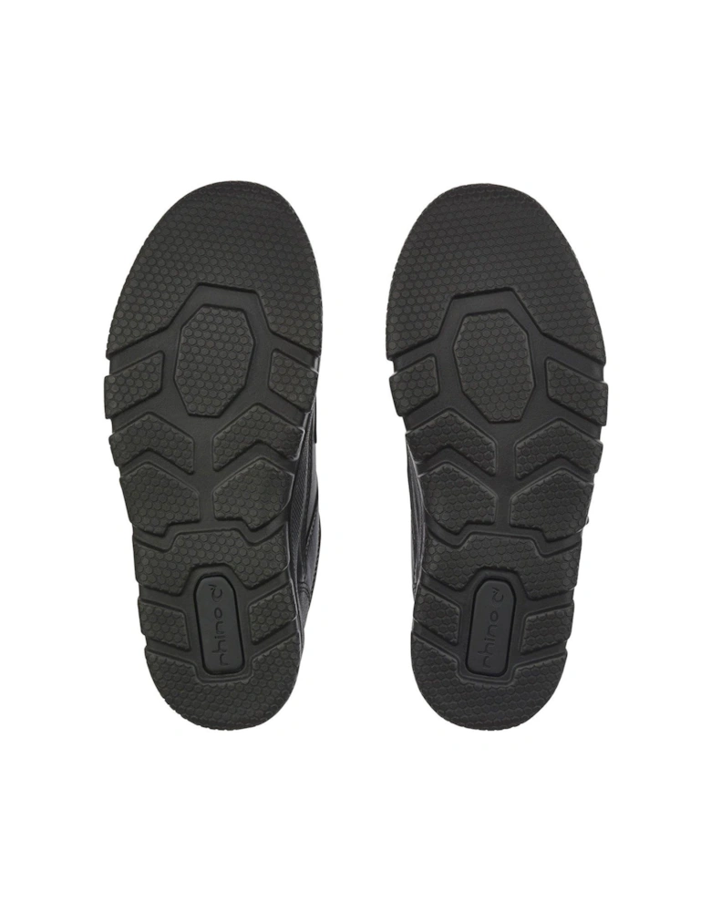 Rhino Warrior Black Leather Double Rip Tape Durable Boys School Shoes