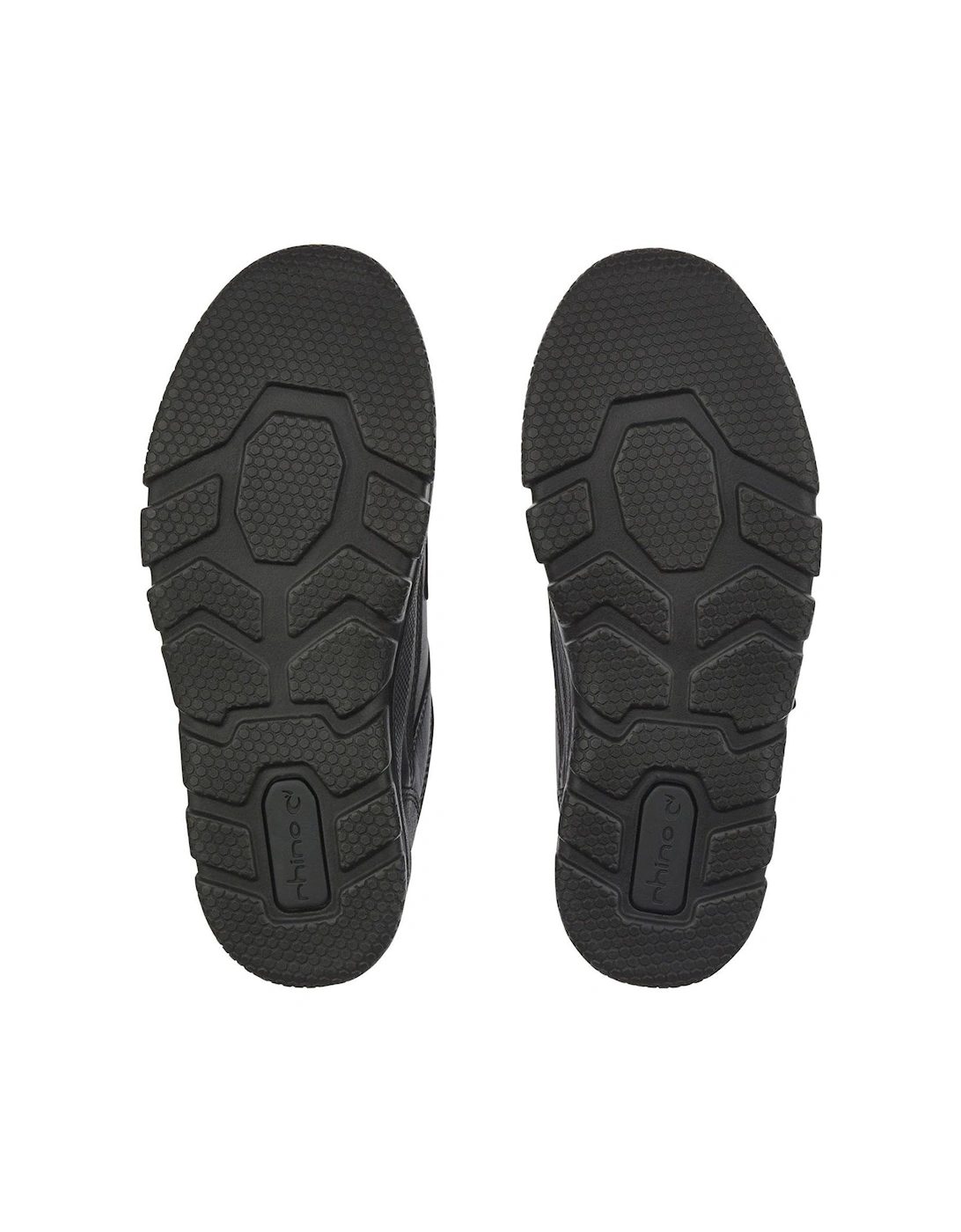 Rhino Warrior Black Leather Double Rip Tape Durable Boys School Shoes