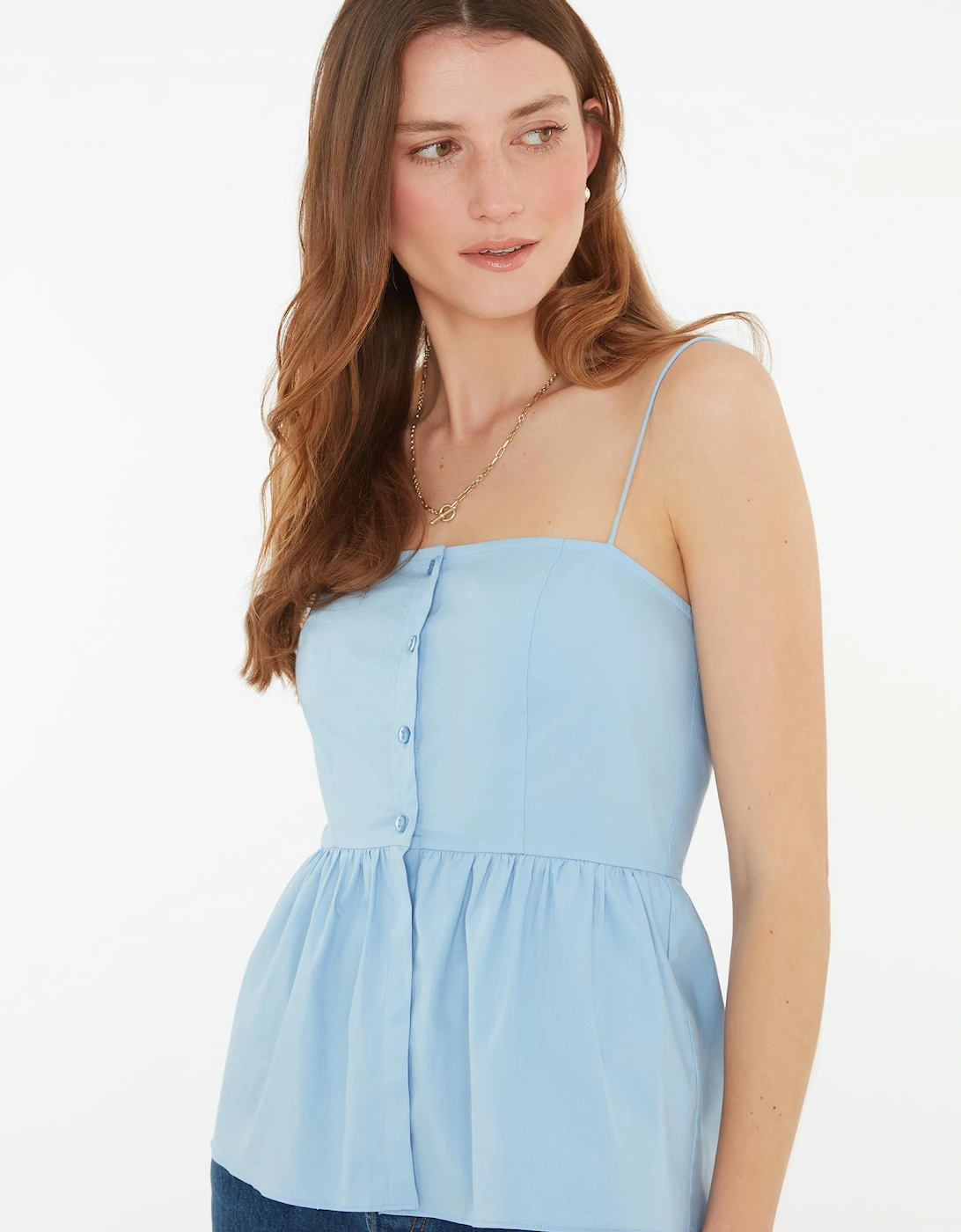 Remington Button Front Cami Top in Blue