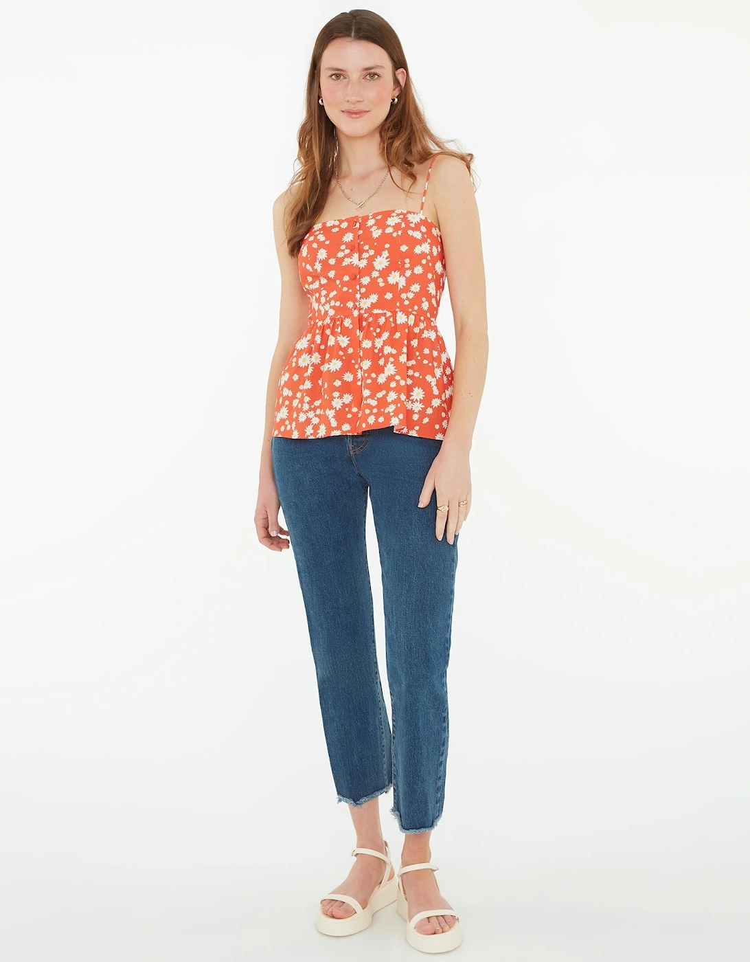 Remington Button Front Cami Top in Red Floral Print, 5 of 4