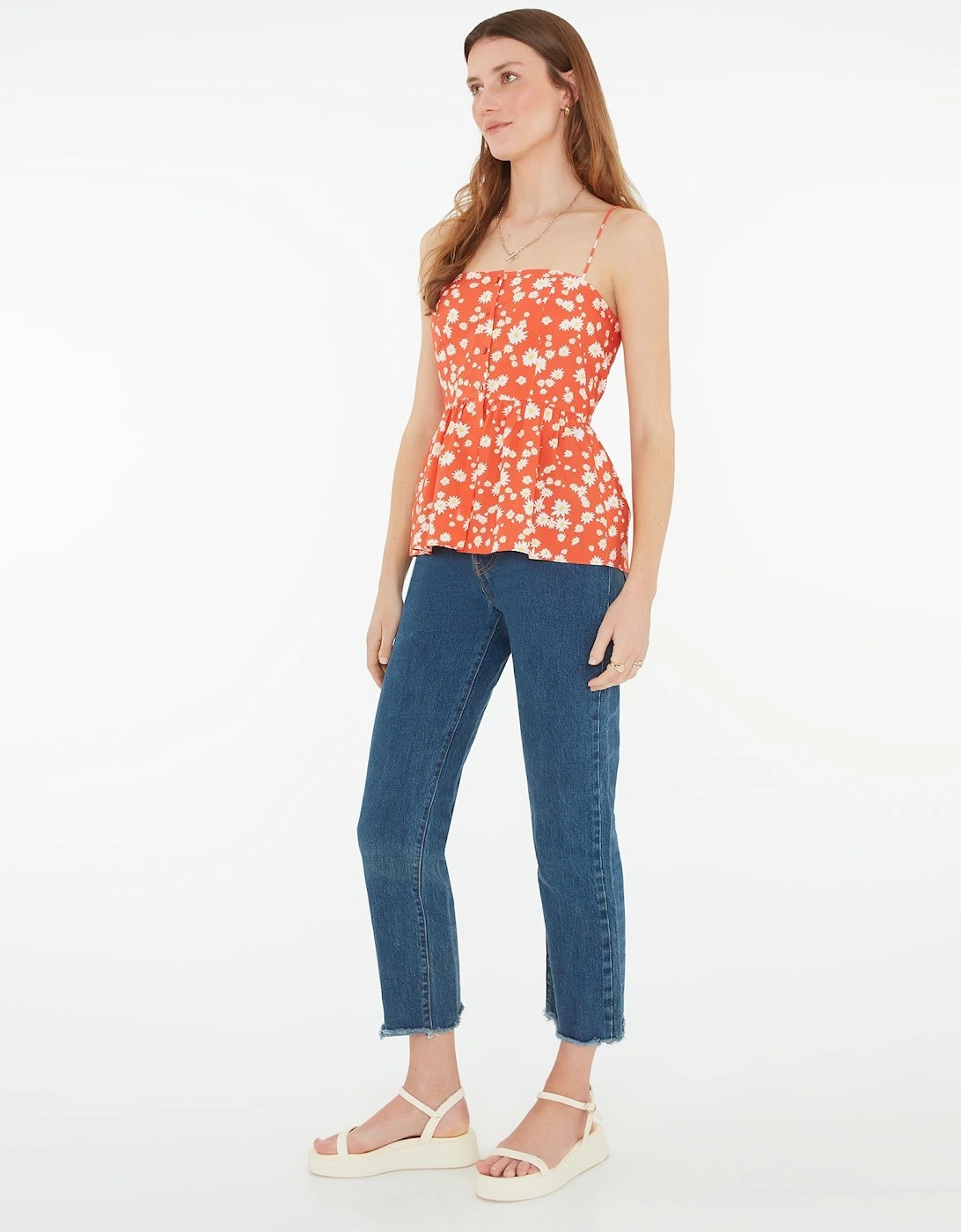 Remington Button Front Cami Top in Red Floral Print