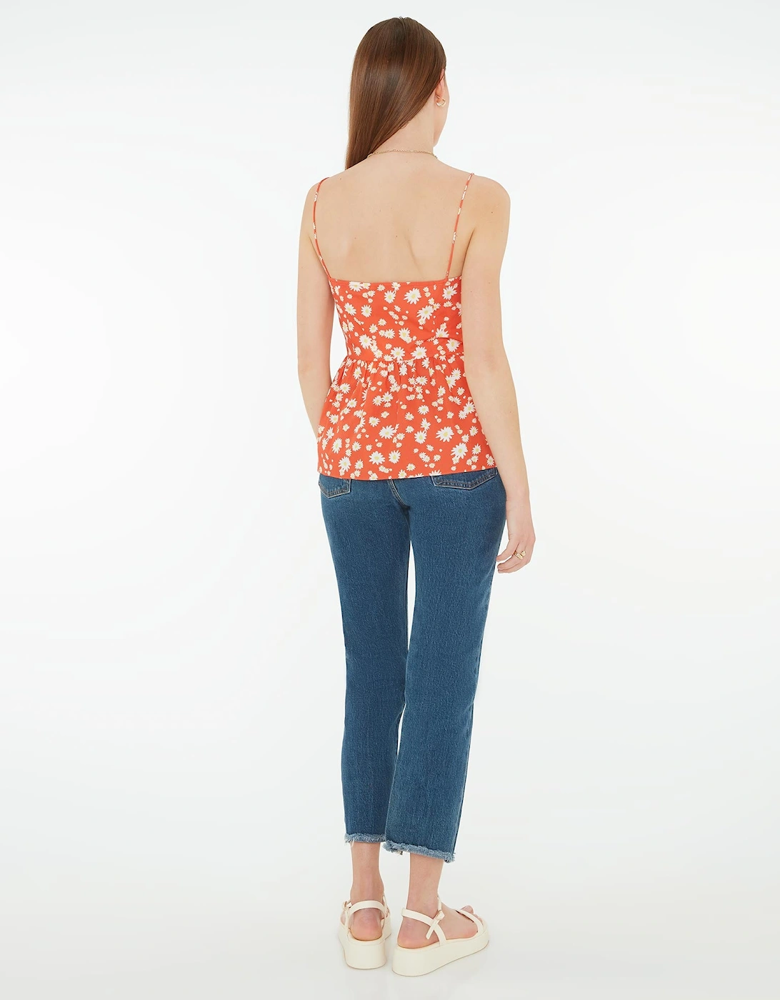 Remington Button Front Cami Top in Red Floral Print