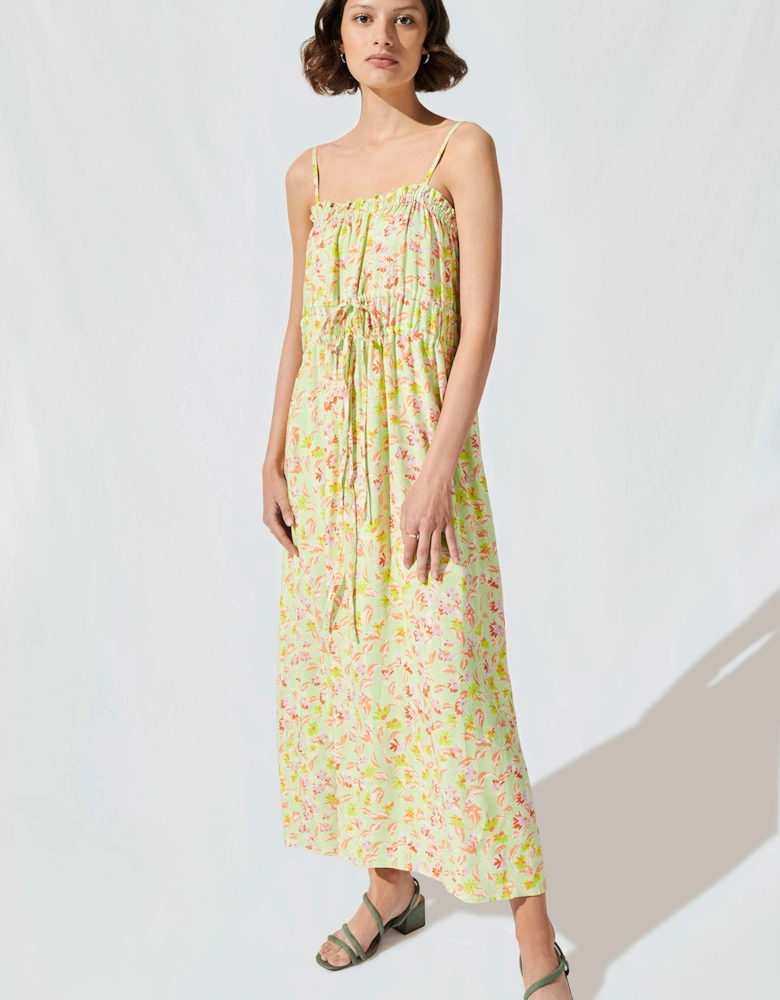 Ruched Cami Midi Dress in Lime Daisy