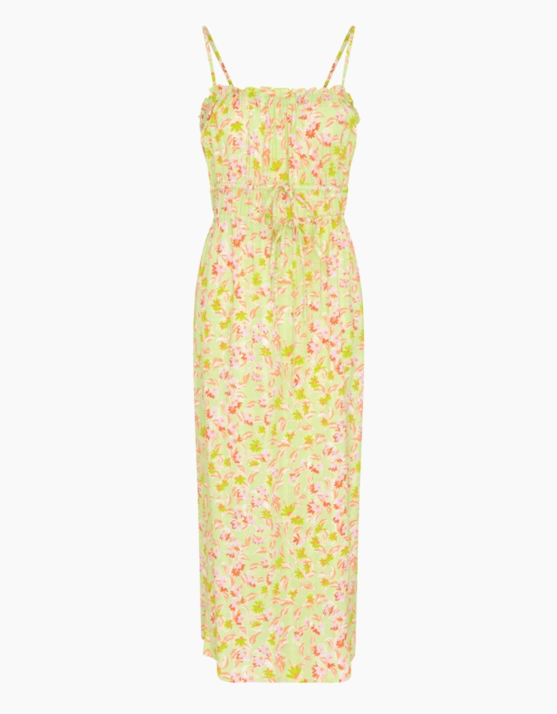 Ruched Cami Midi Dress in Lime Daisy