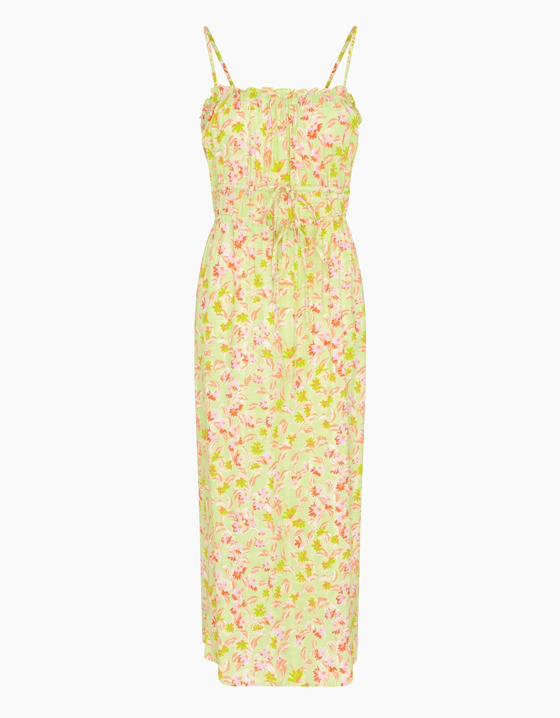 Ruched Cami Midi Dress in Lime Daisy