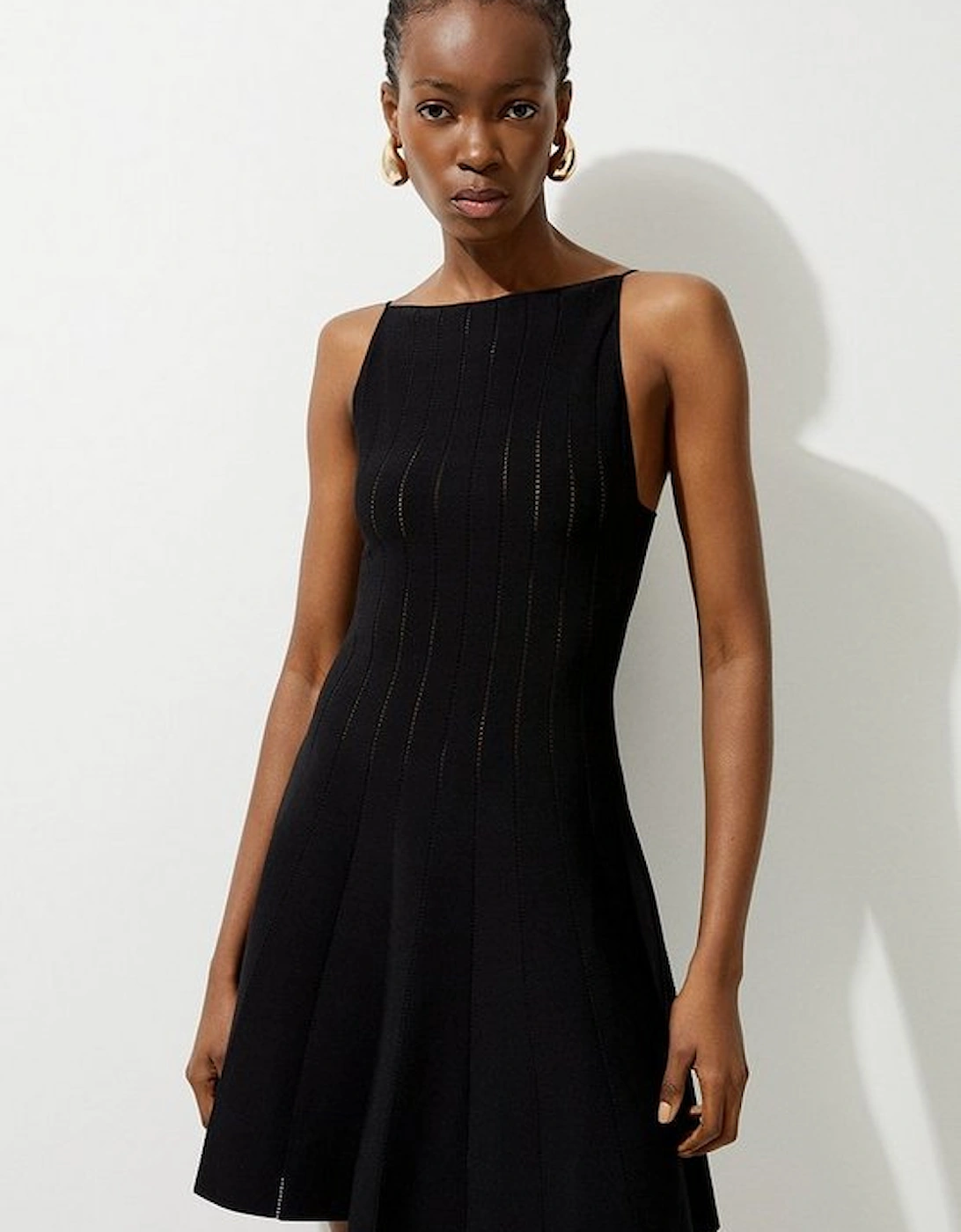 Petite Viscose Blend Sheer Detail Knit Flippy Mini Dress, 4 of 3