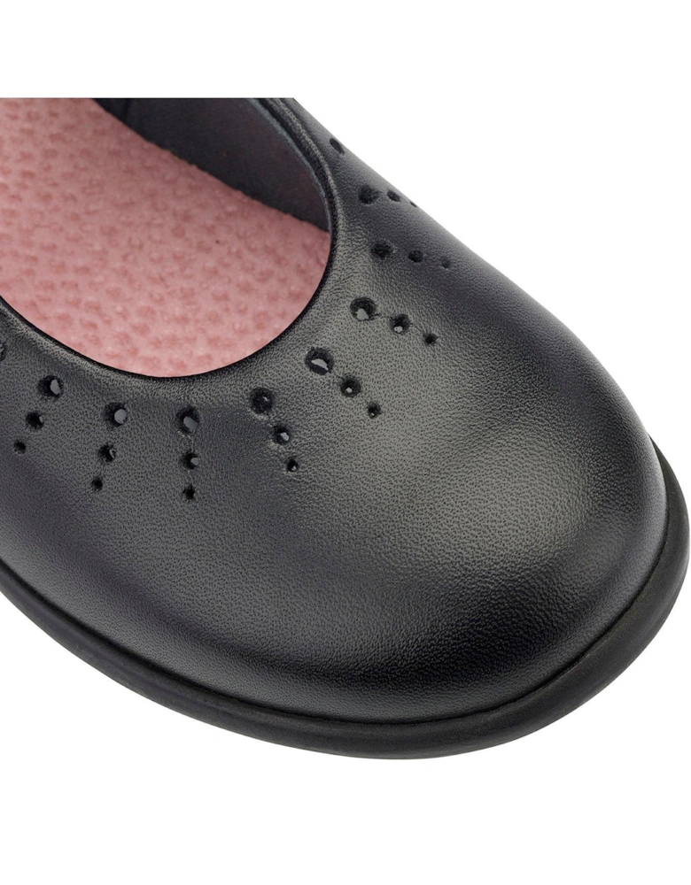 Younger Girls Mary Jane Easy Riptape Girls School Shoes - Black Leather