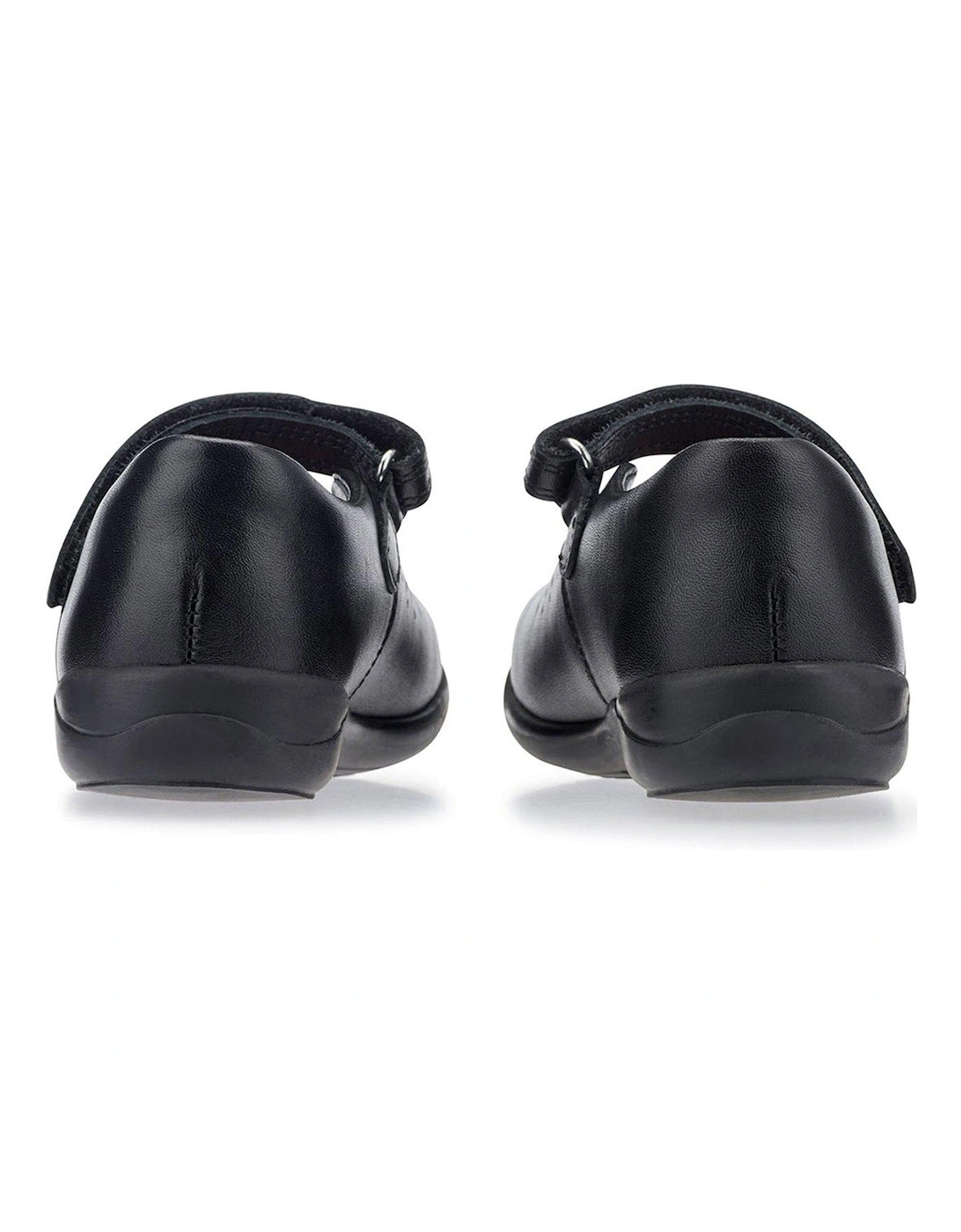 Younger Girls Mary Jane Easy Riptape Girls School Shoes - Black Leather