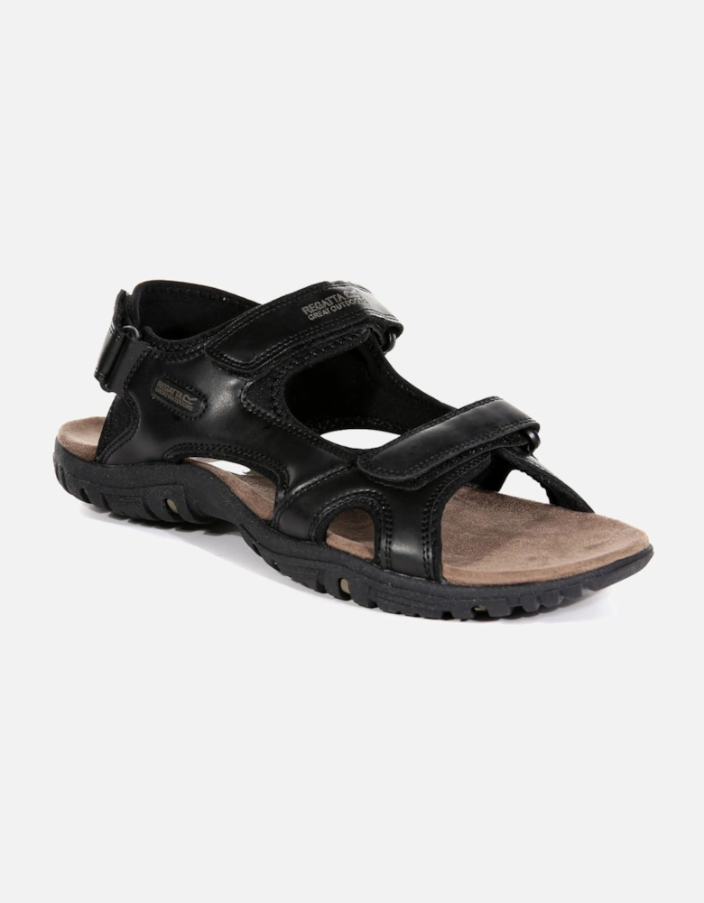 Mens Haris Three Strap Faux Leather Walking Sandals