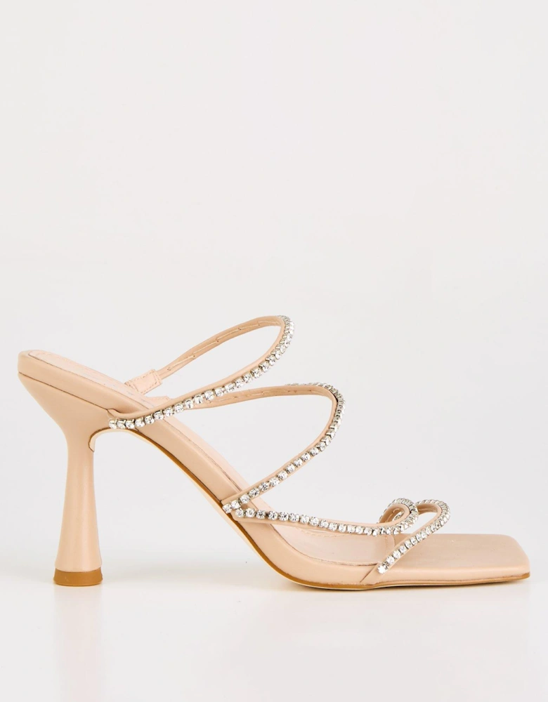 Seanna Embellished Strappy Heeled Mule - Nude