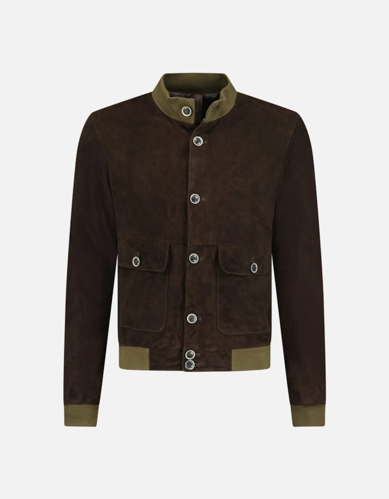 Button-Up Suede Jacket Brown