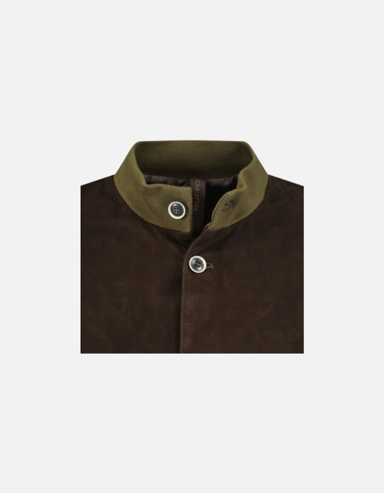 Button-Up Suede Jacket Brown