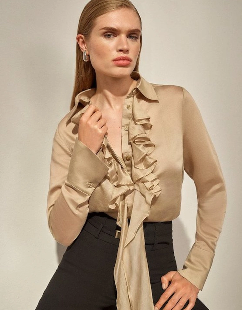 The Founder Bow Tie And Ruffle Detail Woven Blouse