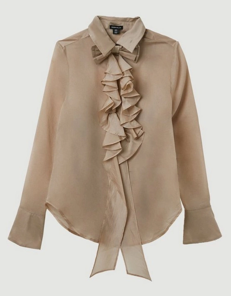 The Founder Bow Tie And Ruffle Detail Woven Blouse