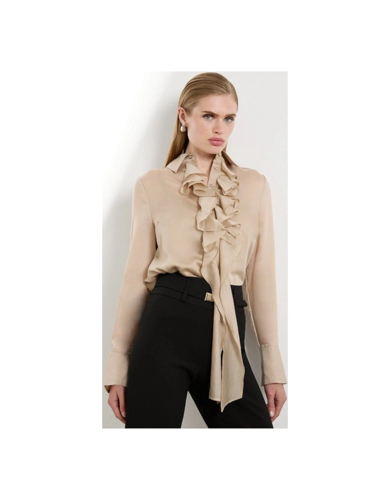 The Founder Bow Tie And Ruffle Detail Woven Blouse